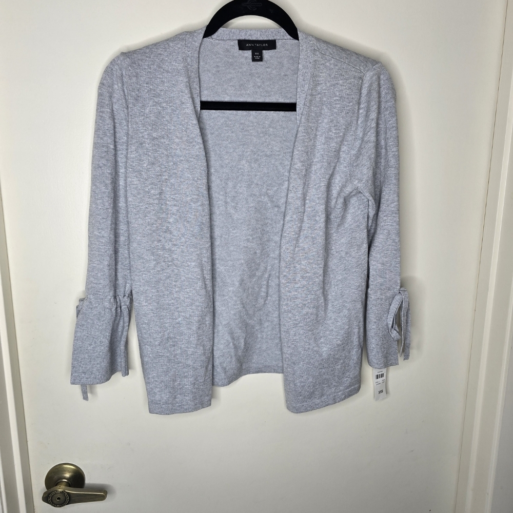 Ann Taylor Gray Open-Front Cardigan Sweater